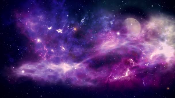 Animation Διαστημική Πτήση Μέσα Από Ένα Νεφέλωμα Γαλαξία Φόντο Διαστήματος — Αρχείο Βίντεο