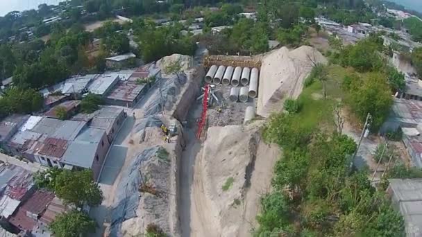 Vista Canteiro Obras Meio Casas Temporárias Visto Vista Drone Com — Vídeo de Stock