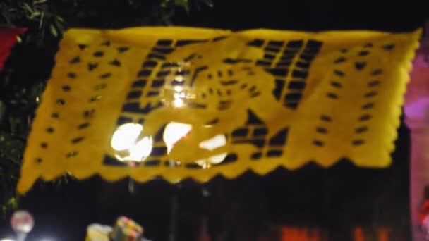 Papel Picado Decorativo Durante Dia Festival Morte Los Muertos — Vídeo de Stock