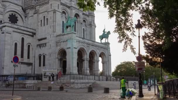 Timelapse Morning Activity Front Sacred Heart Montmartre Paris — Stock Video