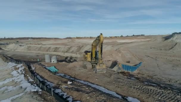 Drone Shot Excavator New Contruction Site — ストック動画