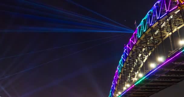 Vivid Sydney 2018 Light Festival Harbor Bridge Light Installation Wide — Stock video