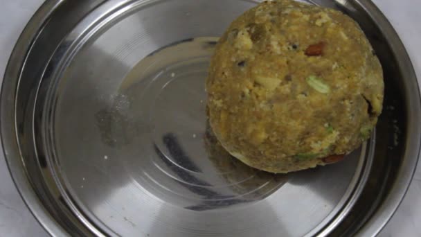 Tirupati Söt Boll Känd Som Laddu India Made Med Ingredienser — Stockvideo