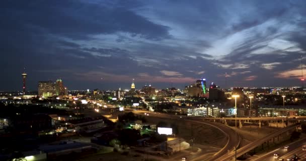 Vista Aerea Notturna Del Centro San Antonio Texas — Video Stock