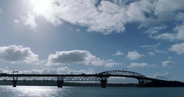 Timelapse Auckland Harbour Bridge Clouds Water — Stock Video