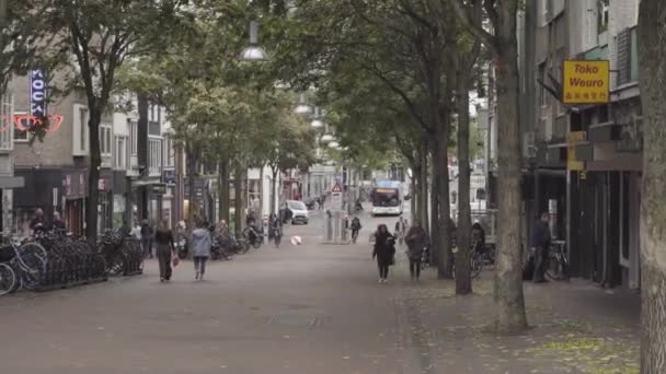 Foglie Cadenti Gente Che Cammina Nel Centro Occupato Nijmegen Una — Video Stock