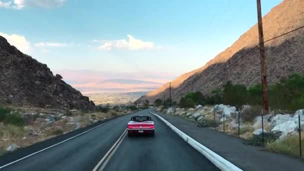 Red Mustang Heading Mountains Palm Springs California — Stock Video