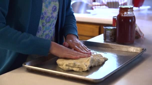 Mennonite Woman Kneads Dough Her Kitchen Slow Motion — Stock Video