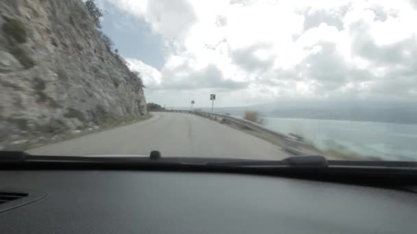 Carro Que Conduz Estrada Cênica Costeira Ilha Cephalonia — Vídeo de Stock