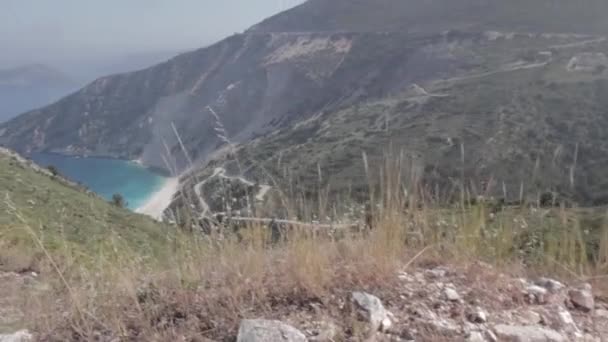 Panoramisch Uitzicht Myrtos Beach Blue Lagoon Cephalonia Island Griekenland — Stockvideo