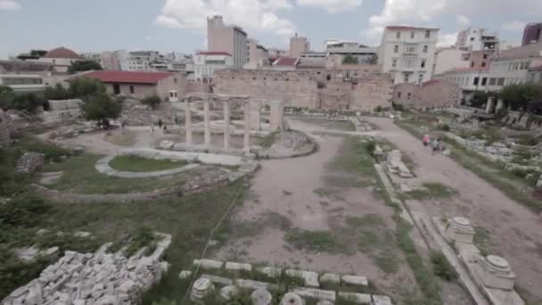 Ruinerna Templet Aten Hadrianus Bibliotek — Stockvideo