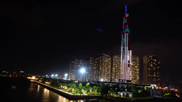 Місто Мін Єтнам Серпня 2018 Річка Сайгон Міський Ландшафт Будівля — стокове відео