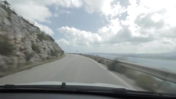 Auto Fährt Küstenstraße Kefalonia Island — Stockvideo