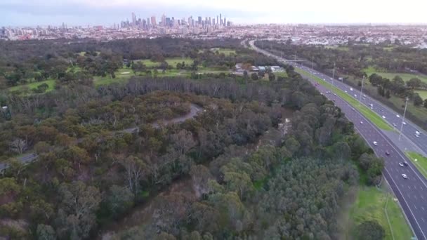 Melbourne Stad Panorera Upp — Stockvideo