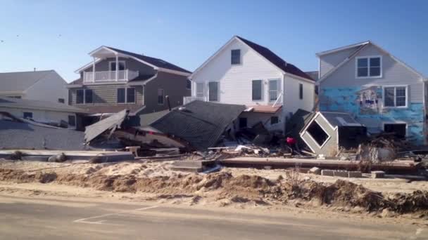 Superstorm Hurricane Sandy Beach Towns Jersey Shore Devastated Mass Destruction — Stock Video