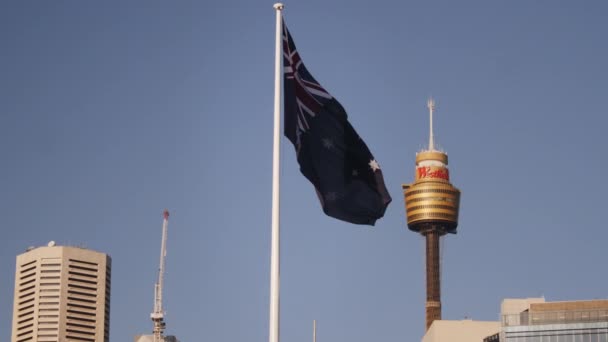 Flaga Tower Sydney Dzień Materiał Filmowy — Wideo stockowe