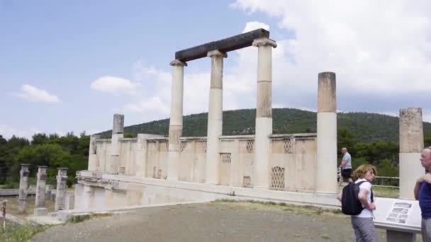 Een Paar Kolommen Staan Epidauros Griekenland — Stockvideo
