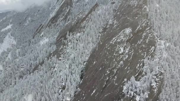 Drone Aéreo Filmagem Montanhas Flatiron Nevado Boulder Colorado Parque Chataqua — Vídeo de Stock