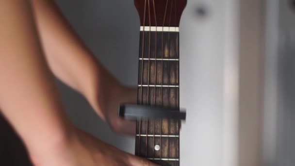 Guitar Capo Putting Moving Taking One — Stock Video