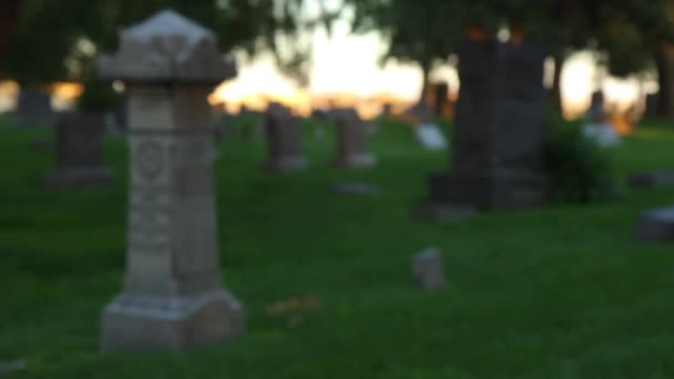 Rack Focus Gravestone Maçônico Decorativo Cemitério Histórico — Vídeo de Stock
