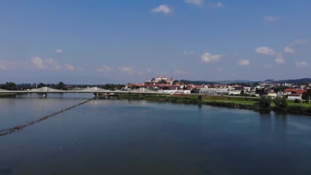 Drohne Fliegt Über Der Drau Slowenien — Stockvideo