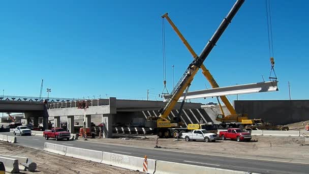 500 Percent Time Lapse Bridge Girder Being Flown Position Two — Stock Video