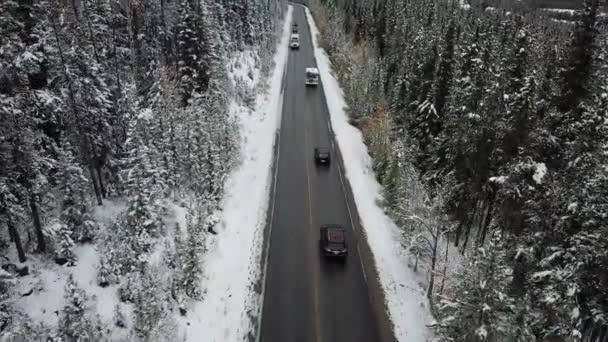 Aerial Rising Pan Road Mountains Winter Canada — ストック動画