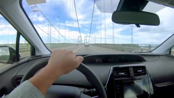 Водіння Точки Зору Такома Вузький Міст Сонячний День — стокове відео