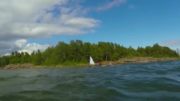 Kayakistes Sur Lac Vanern Pagaie Kayak Voile — Video