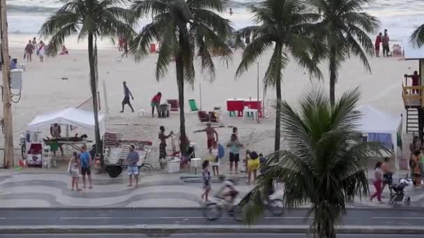 Rio Janeiro Brezilya Copacabana Sahilinde Gün Batımı — Stok video