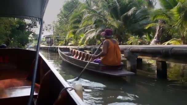 Canal Qui Fait Partie Marché Flottant Dehors Bangkok Thaïlande — Video