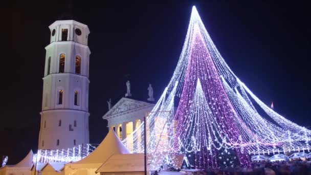 Bel Arbre Noël Time Lapse Nuit Vilnius Lituanie — Video