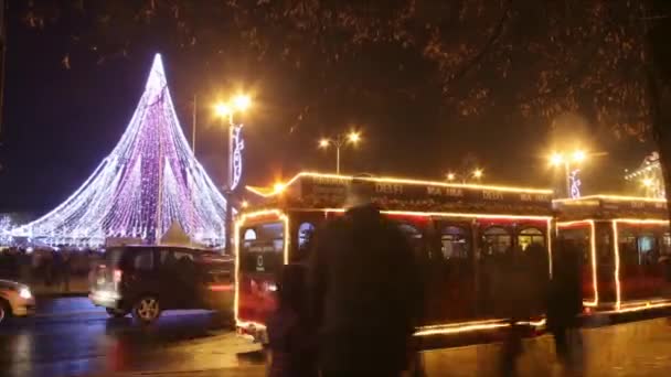 Tren Navidad Calle Caducidad Vilna Lituania — Vídeos de Stock