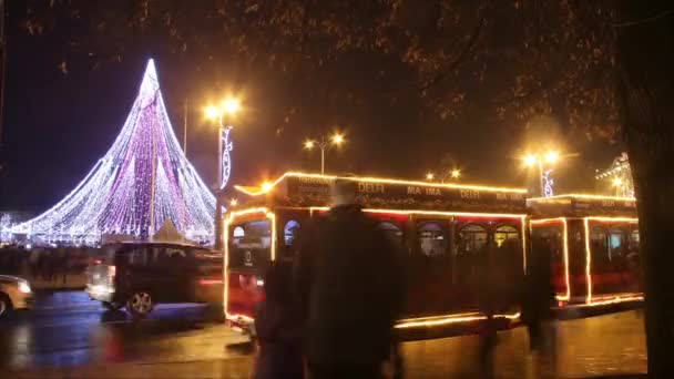Christmas Train Street Time Lapse Vilnius Lithuania — Stock Video