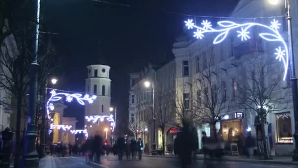 Nattliv Gediminas Avenyn Juletid Vilnius Litauen — Stockvideo