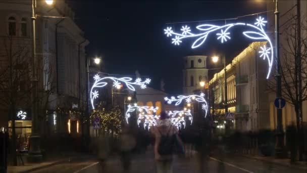 Nocne Życie Alei Gediminas Czas Świąt Bożego Narodzenia Wilnie Litwa — Wideo stockowe