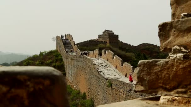 Včasná Doba Kdy Lidé Kráčejí Tišší Části Velké Čínské Zdi — Stock video