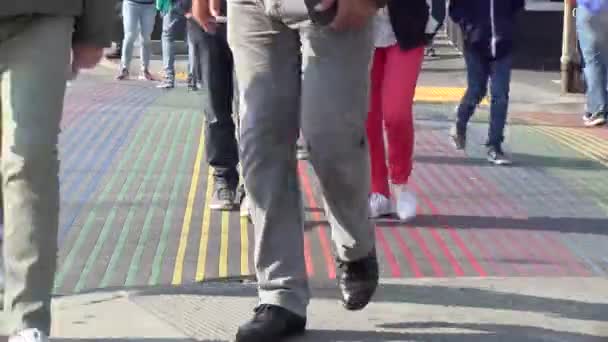 People Walking Rainbow Crosswalk San Francisco Castro District — Stock Video