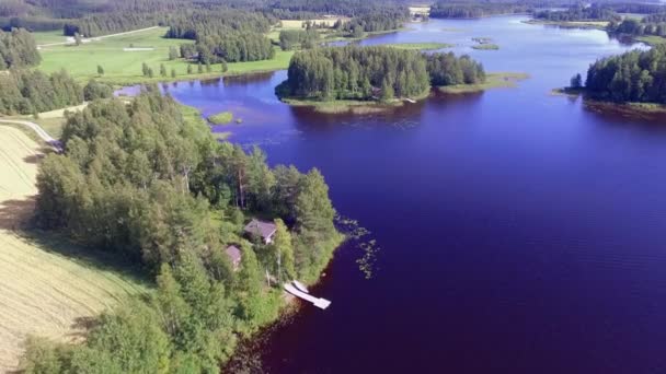 Flytning Drone Skud Hytter Ved Søen Pielinen Finland – Stock-video