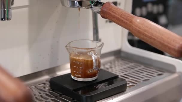 Ein Barista Kocht Kaffee Einem Café — Stockvideo