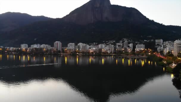 Hiperlapse Landschap Van Rio Janeiro Rodrigo Freitas Lagune Redentor Christ — Stockvideo