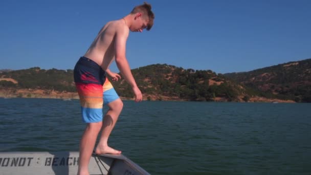 Slow Motion Boy Flips Lake Slow Motion — Stock Video