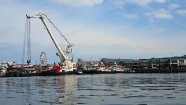 Cape Town Limanı Nda Bir Crane Arka Planda Rıhtımdaki Dönme — Stok video