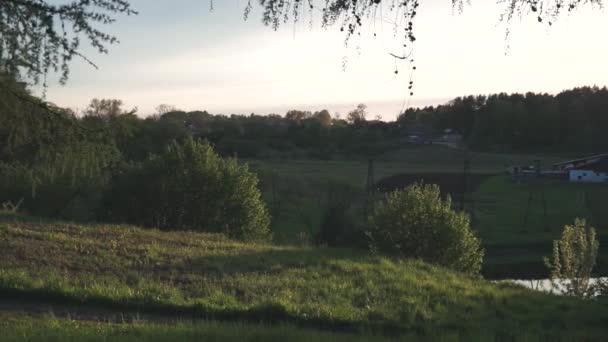 Широкий Снимок Небольшой Деревни Возле Леса Польше — стоковое видео