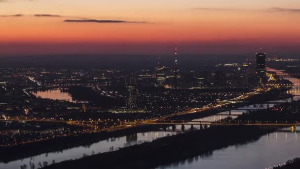 Wiednia Panorama Miasta Dunaju Wschodzie Słońca — Wideo stockowe