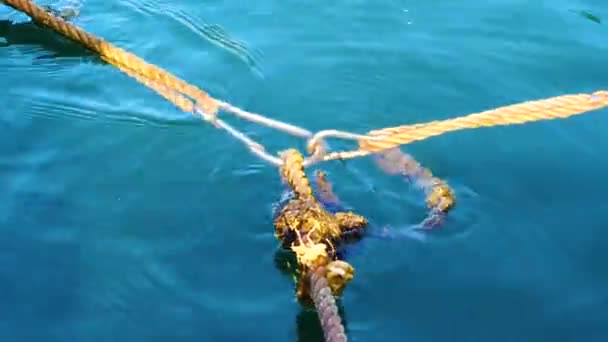 三根绳子 由两名吊钩连接 在水面上摆动 — 图库视频影像