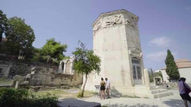 Lenta Toma Panorámica Torre Los Vientos Las Ruinas Del Ágora — Vídeo de stock