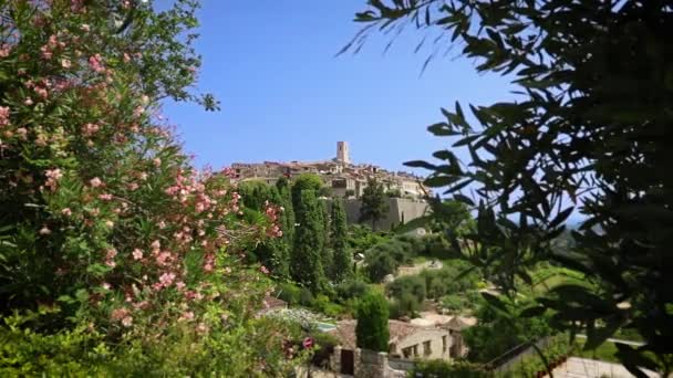 Fransız Rivierası Ndaki Saint Paul Vence Köyü Ortaçağ Duvarlarının Dışından — Stok video
