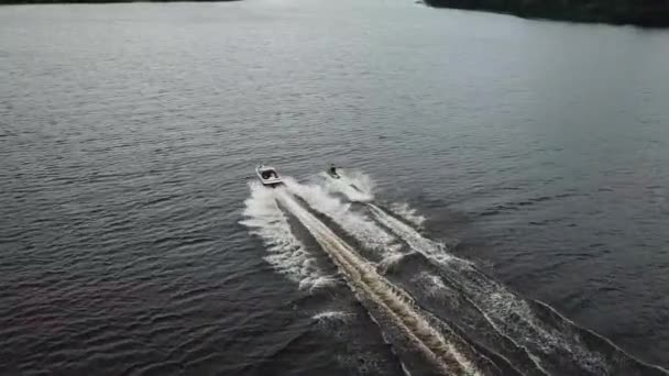 Barcos Acelerando Acros Lago Concepcion Bolivia — Vídeo de stock