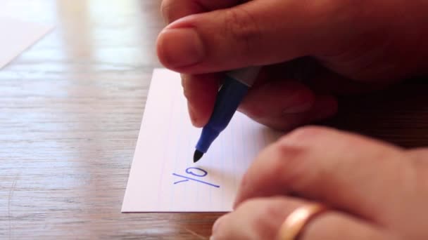 Close Footage Male Hands Write Note Using Permanent Marker Pen — Stock Video